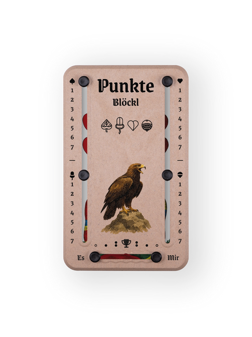 Punkteblöckl bis jeweils 7 Punkte in Holzoptik  und schwarzen Pins - mit Adler Motiv auf transparenten Hintergrund.