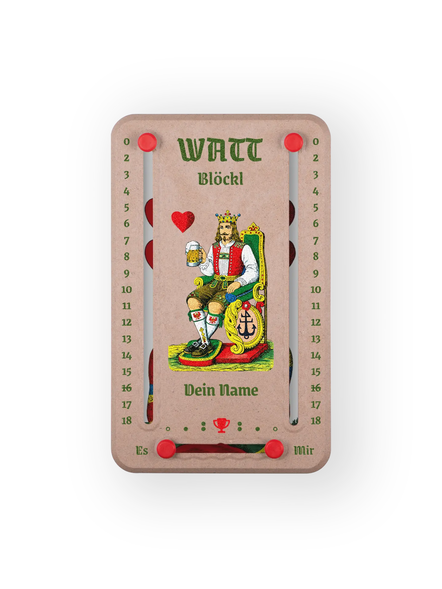 Wattblöckl in Holzoptik mit HerzKoenig-Motiv und individueller Namens-Personalisierung