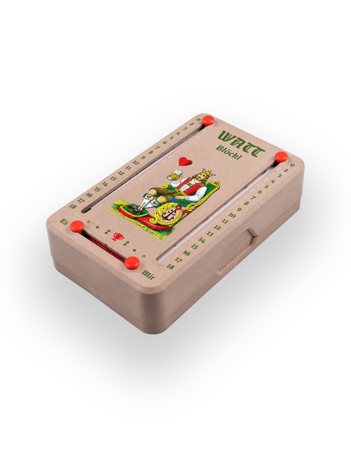 Wattblöckl (perspektivisch fotografiert) in Holzoptik mit Motiv HerzKoenig.