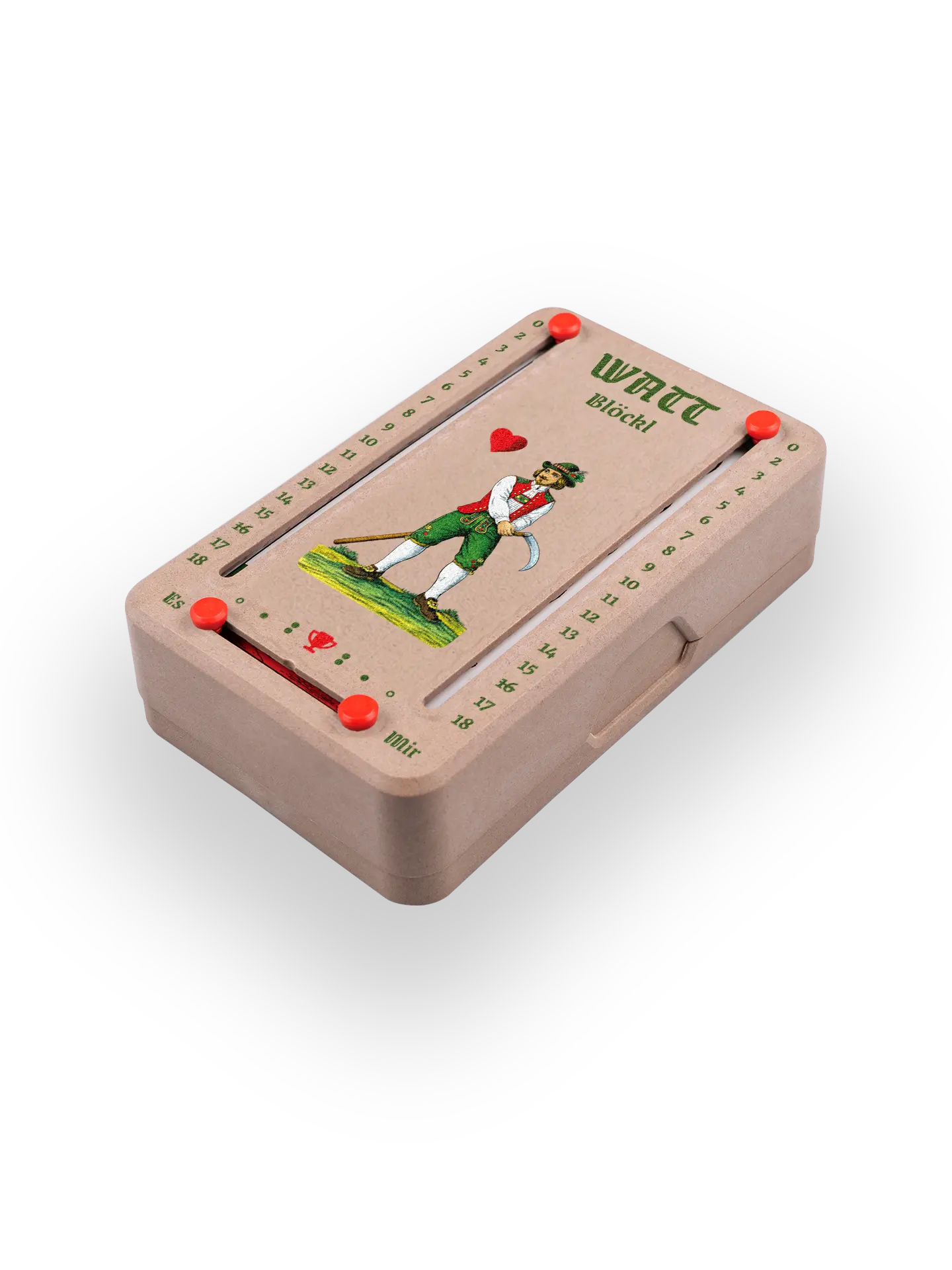 Wattblöckl (perspektivisch fotografiert) in Holzoptik mit Motiv HerzOber.