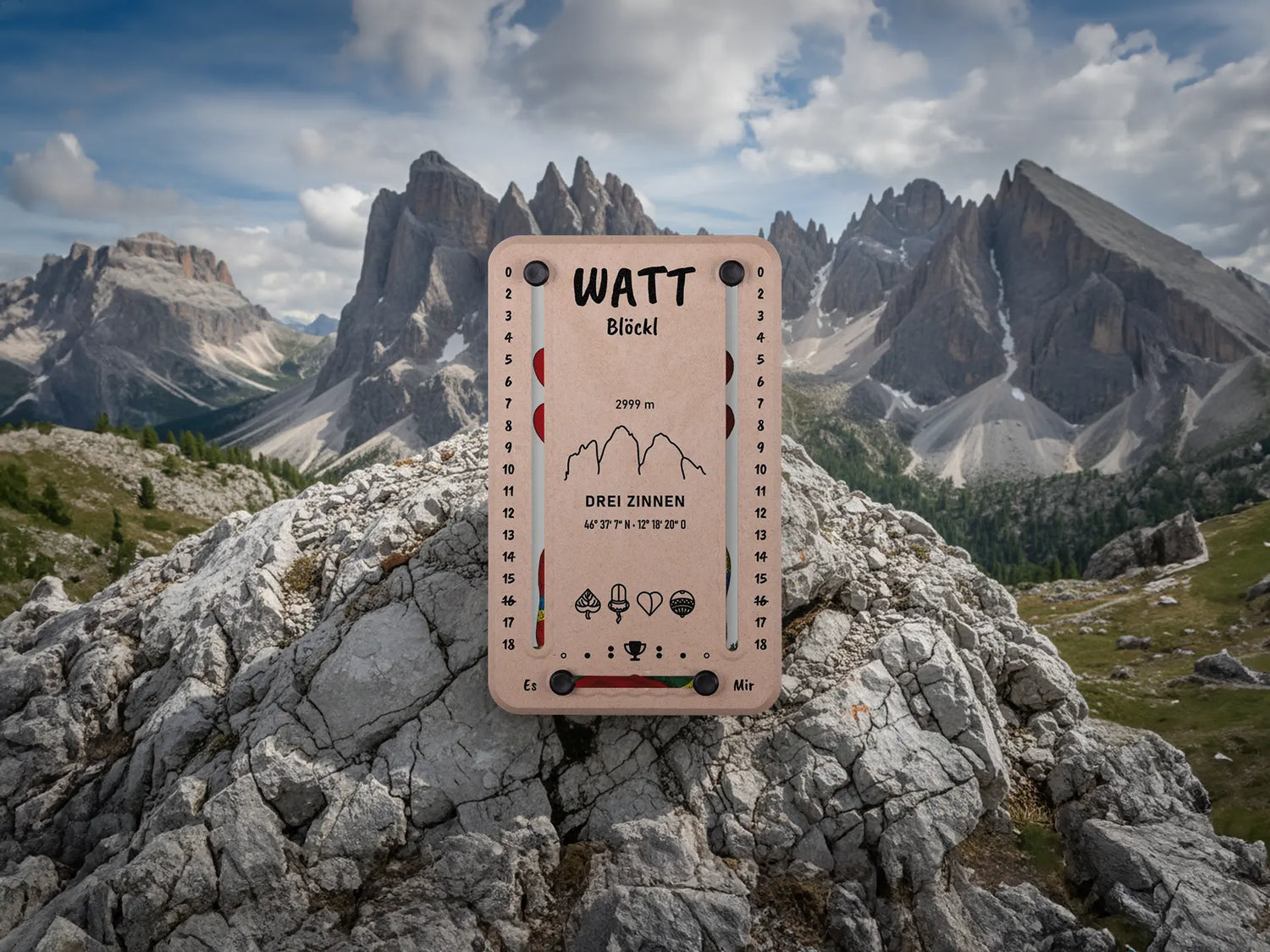 Wattbloeckl mit 18 Punkten vor dem Hintergrund der Berge