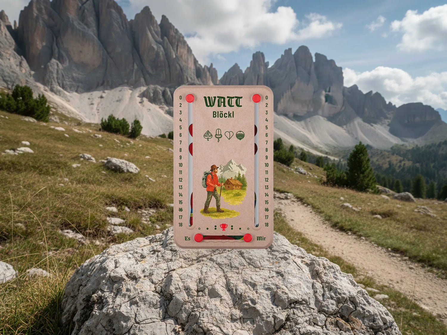 Wattbloeckl mit 18 Punkten vor dem Hintergrund der Berge