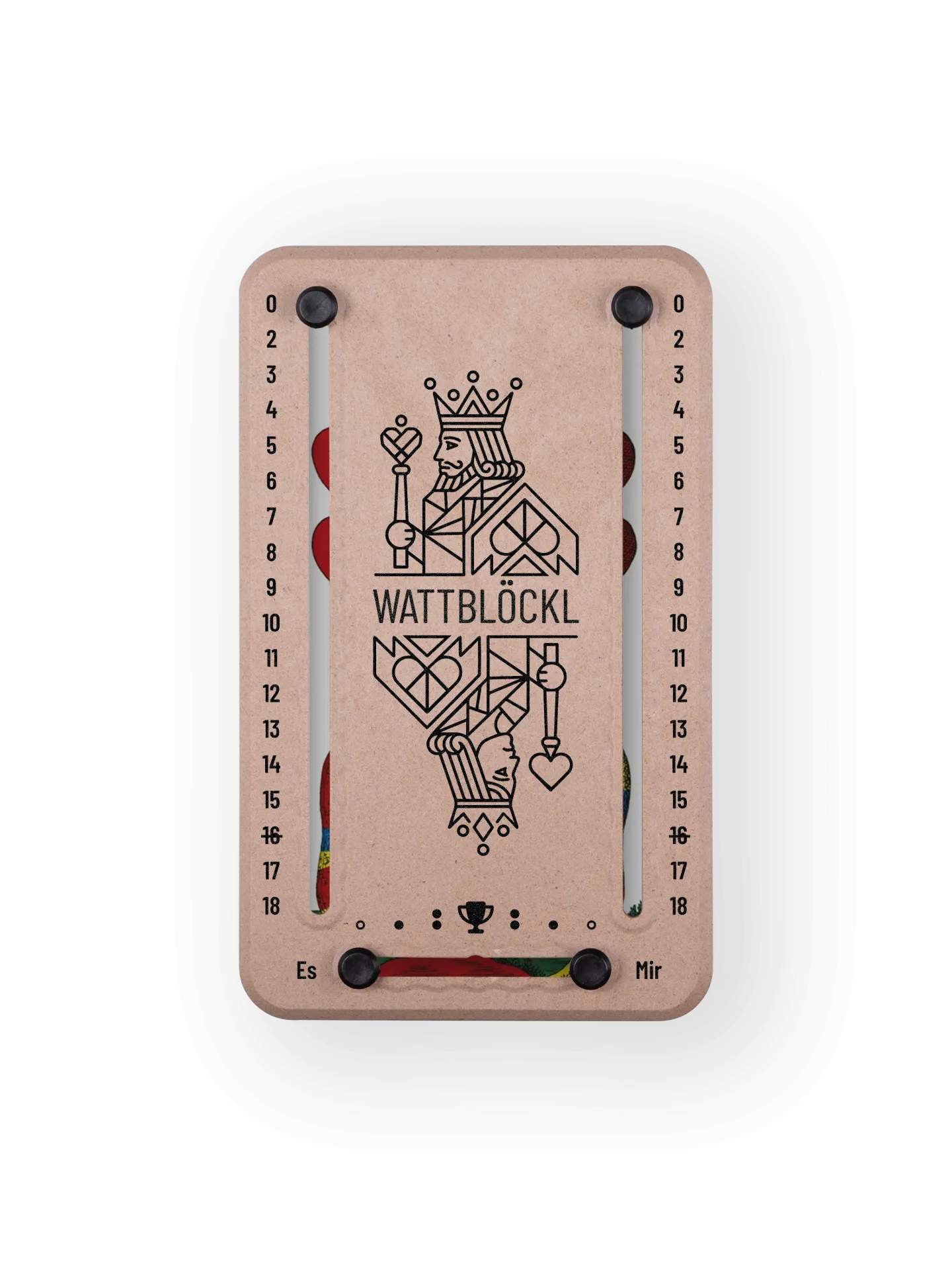 Wattblöckl bis 18 Punkte in Holzoptik und schwarzen Pins - mit KoenigKoenigin Motiv auf transparenten Hintergrund.