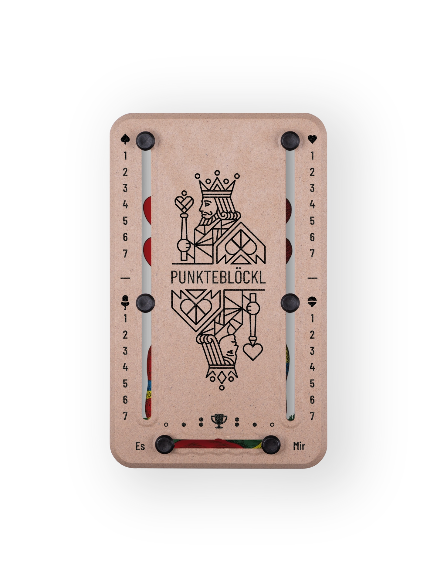 Punkteblöckl bis jeweils 7 Punkte in Holzoptik und schwarzen Pins - mit KoenigKoenigin Motiv auf transparenten Hintergrund.